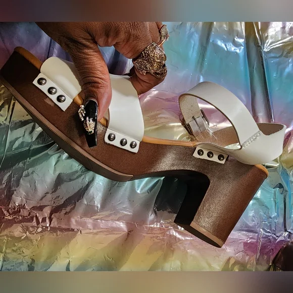 New! 13W [Torrid] White Wooden Platform Heel Sandals 3.5"h -No tags, never worn - Picture 3 of 12